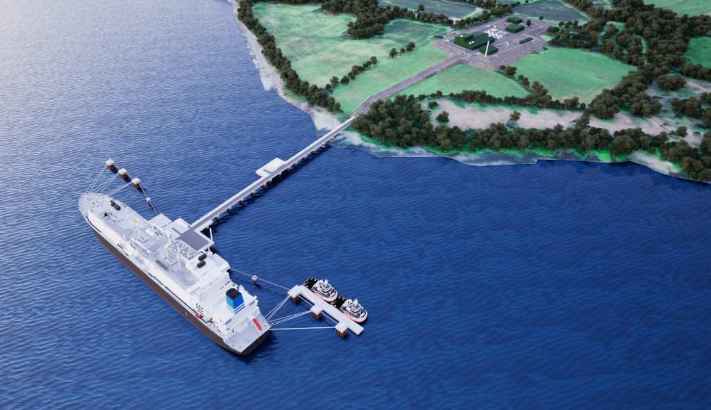 Gas Networks Ireland promotional visualisation of proposed FSRU and jetty at Cahiracon